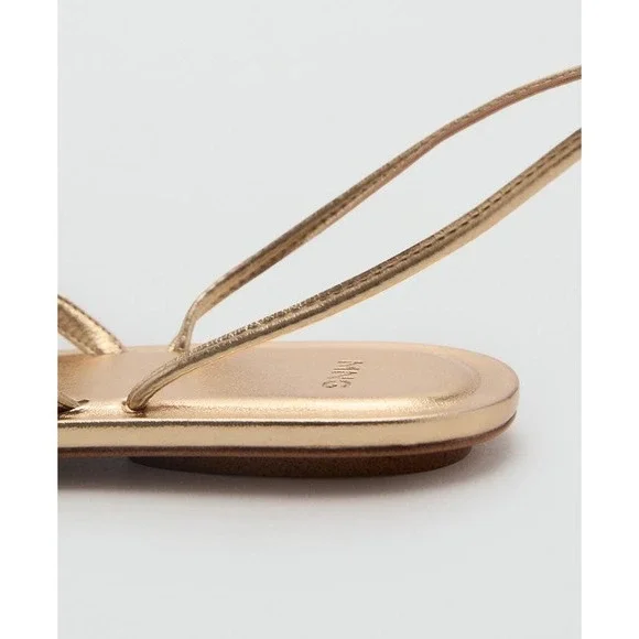Mango MNG Womens Gold Metallic Wraparound Lace Up Flat Sandals Size 38 - Picture 8 of 14